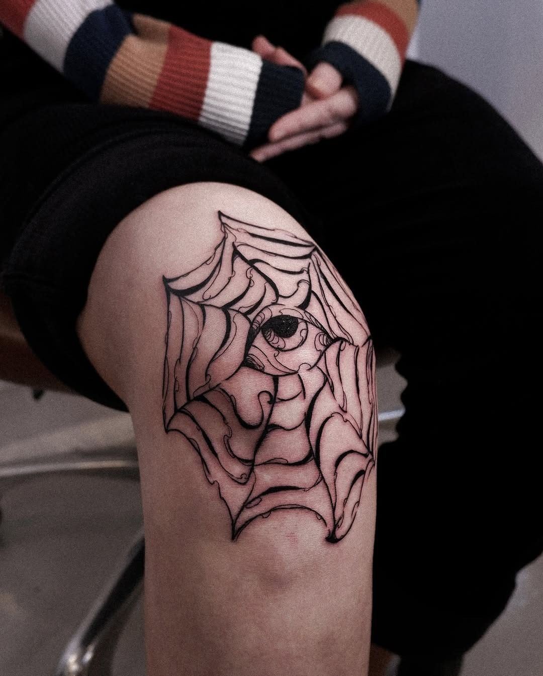 Intricate eye and web knee tattoo design Tattoo Design