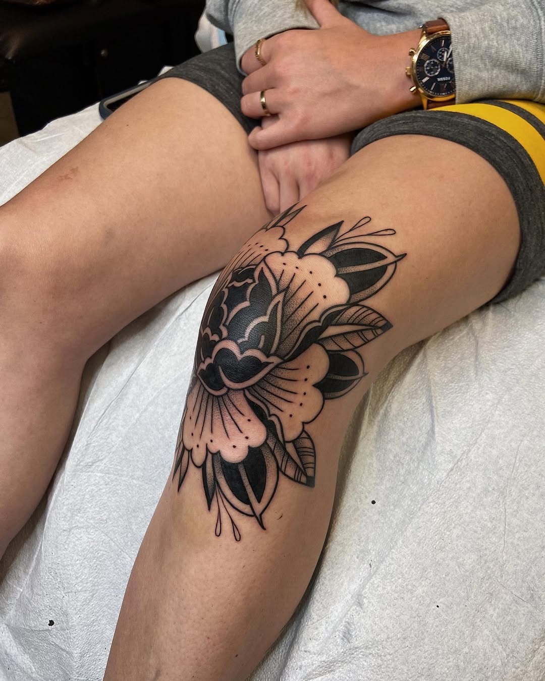 Intricate floral knee tattoo design detail Tattoo Design