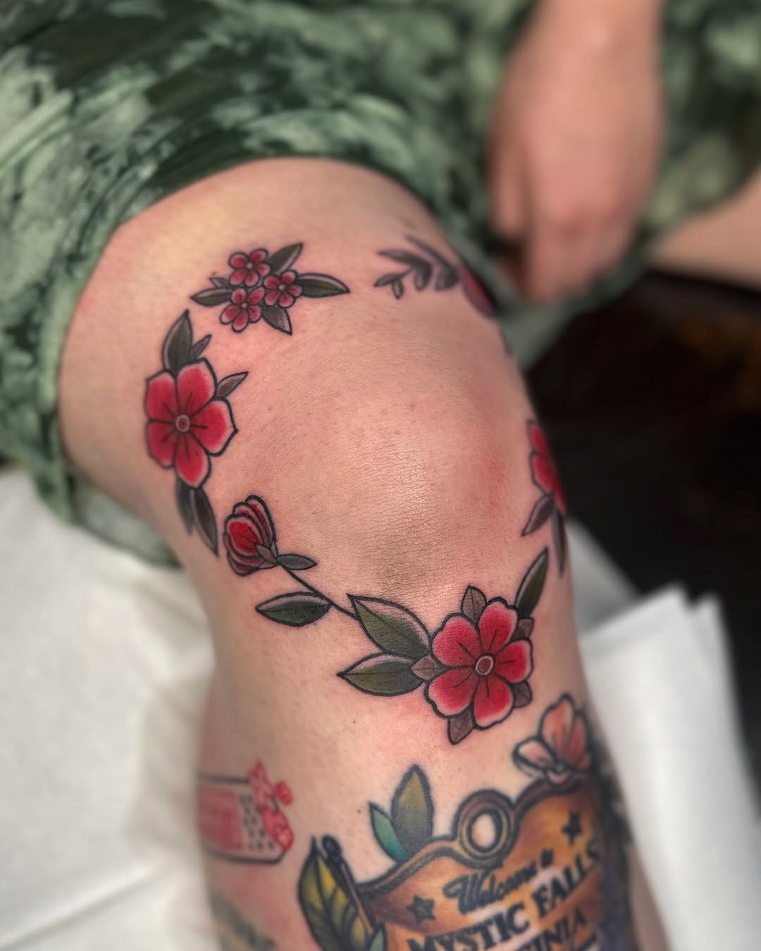 Vibrant Floral Knee Tattoo Design Tattoo Design