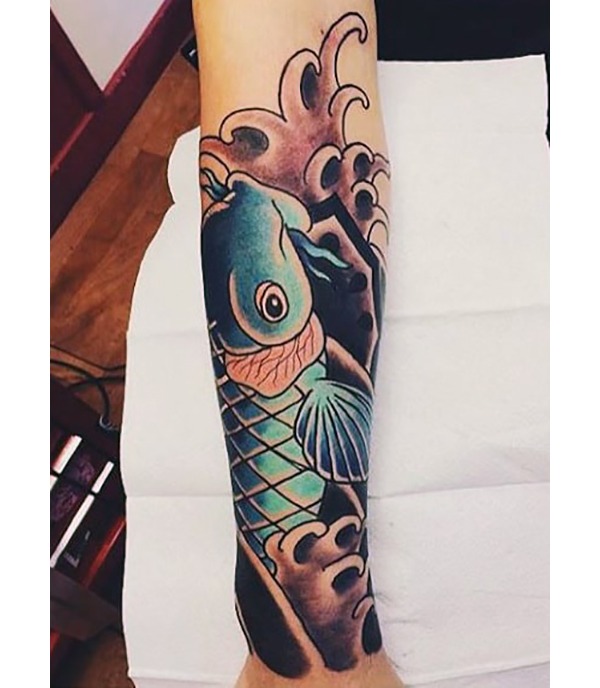Blue Koi Fighting Against the Current Koi Fish Tattoos Tattoo Design