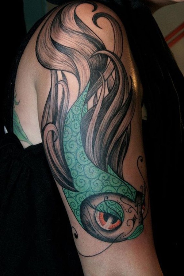 Green Patterned Fish with Long Fins Tattoo Design
