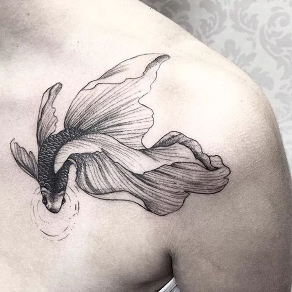 Long Finned Goldfish in a Pond Tattoo Design