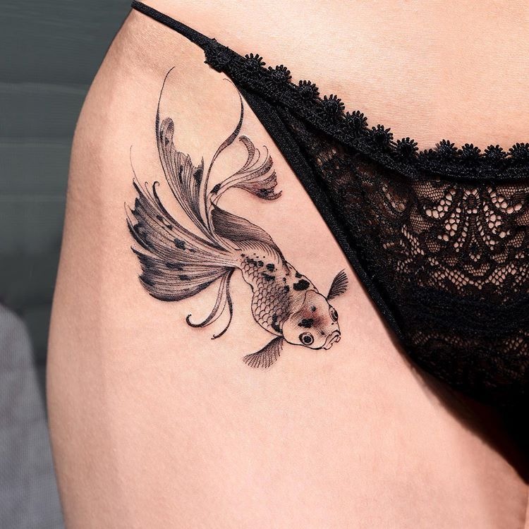 Oranda Goldfish in Ink Painting Style Tattoo Design
