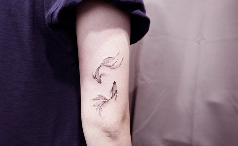 Two Long Tailed Goldfish in a Pond Tattoo Design