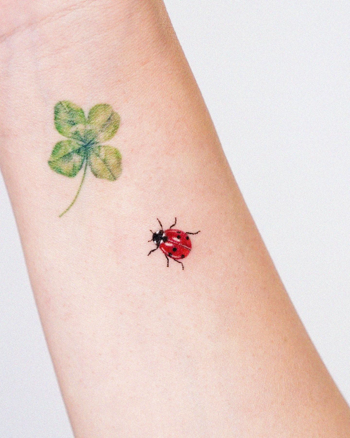 Ladybug and Four-Leaf Clover Tattoo Tattoo Design