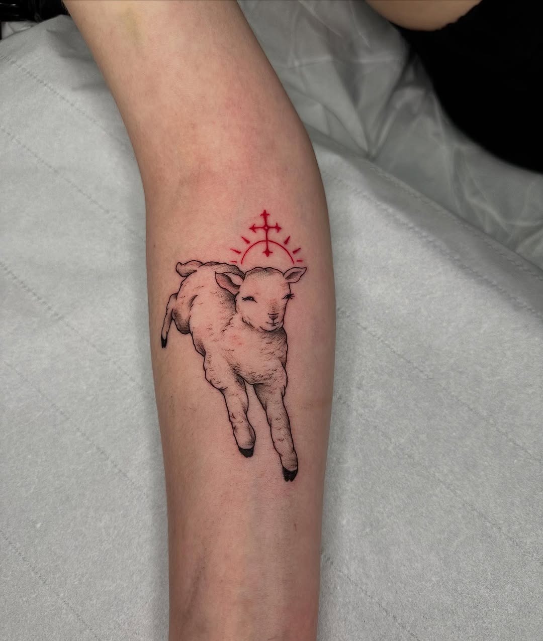 A joyful lamb tattoo jumping with grace Tattoo Design