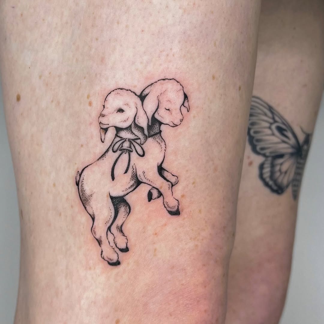 Adorable double goat kids tattoo design Tattoo Design