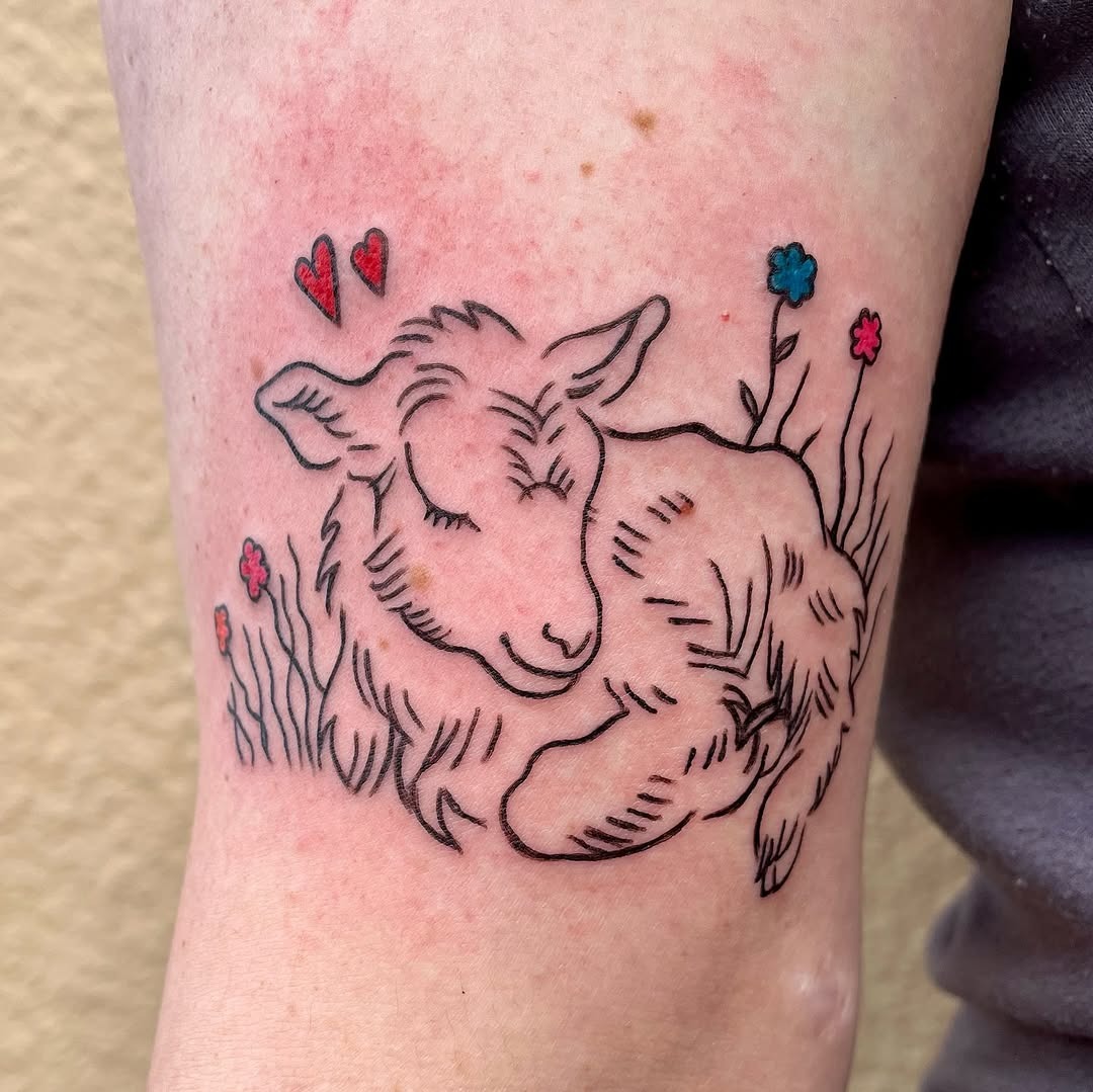 Charming lamb tattoo radiating tranquility and cuteness Tattoo Design