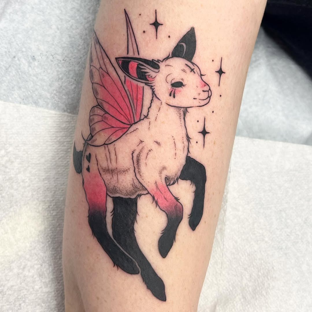 Charming lamb tattoo with fairy wings Tattoo Design