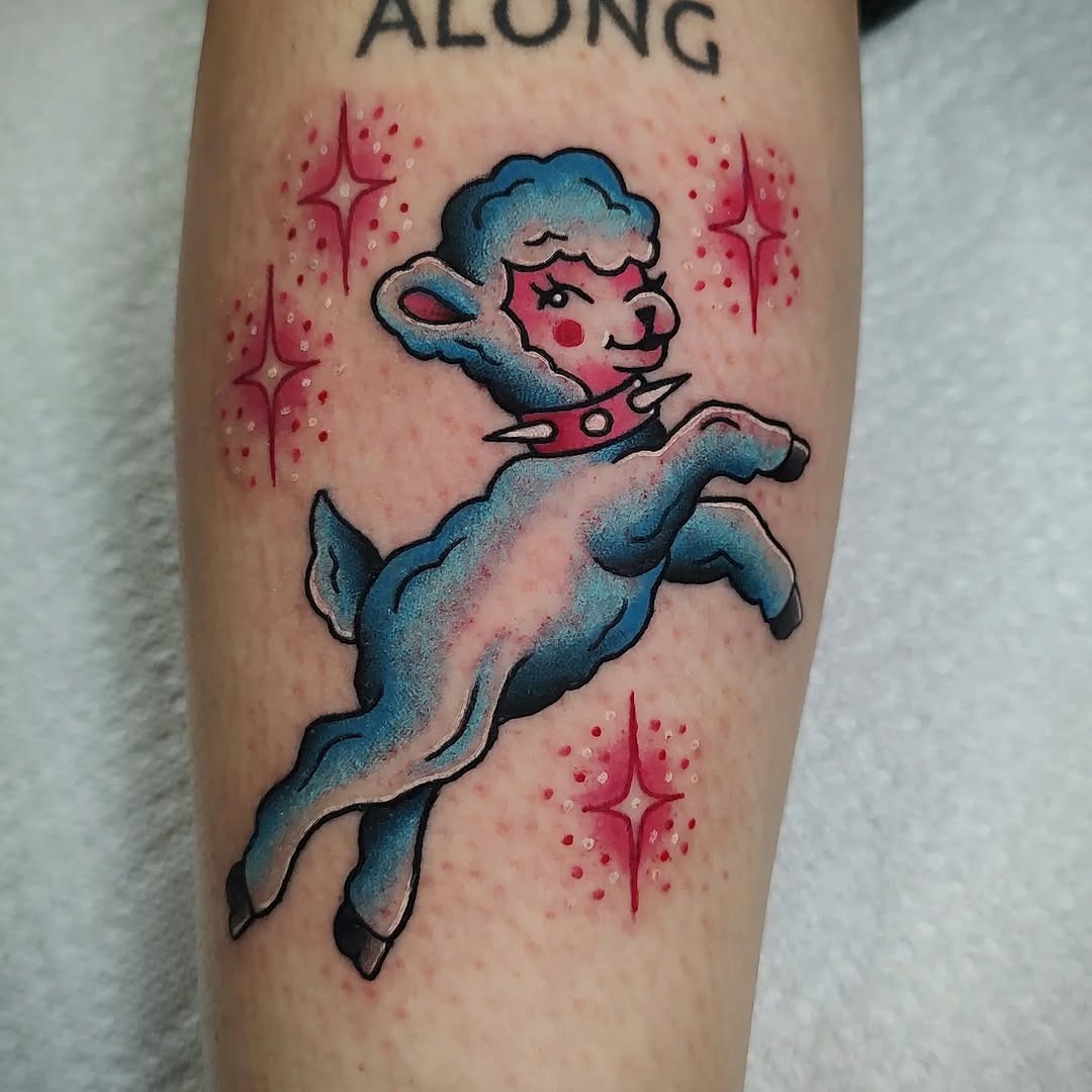 Playful lamb tattoo exuding vintage charm and joy Tattoo Design