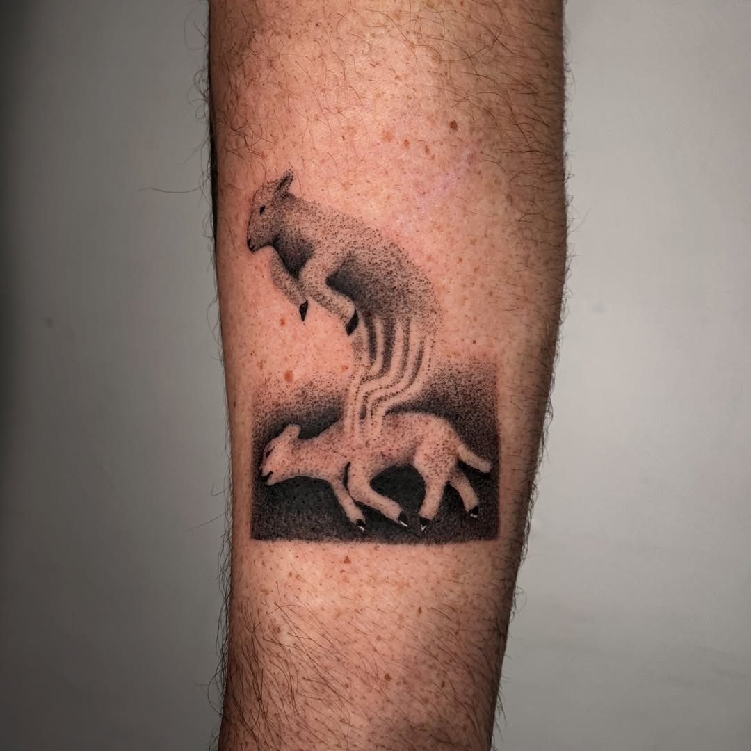Unique lamb tattoo with dynamic design elements Tattoo Design