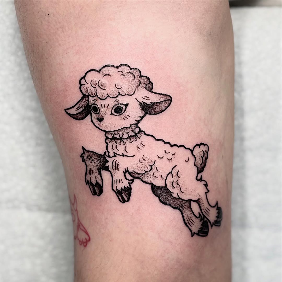 Whimsical lamb tattoo with playful design Tattoo Design