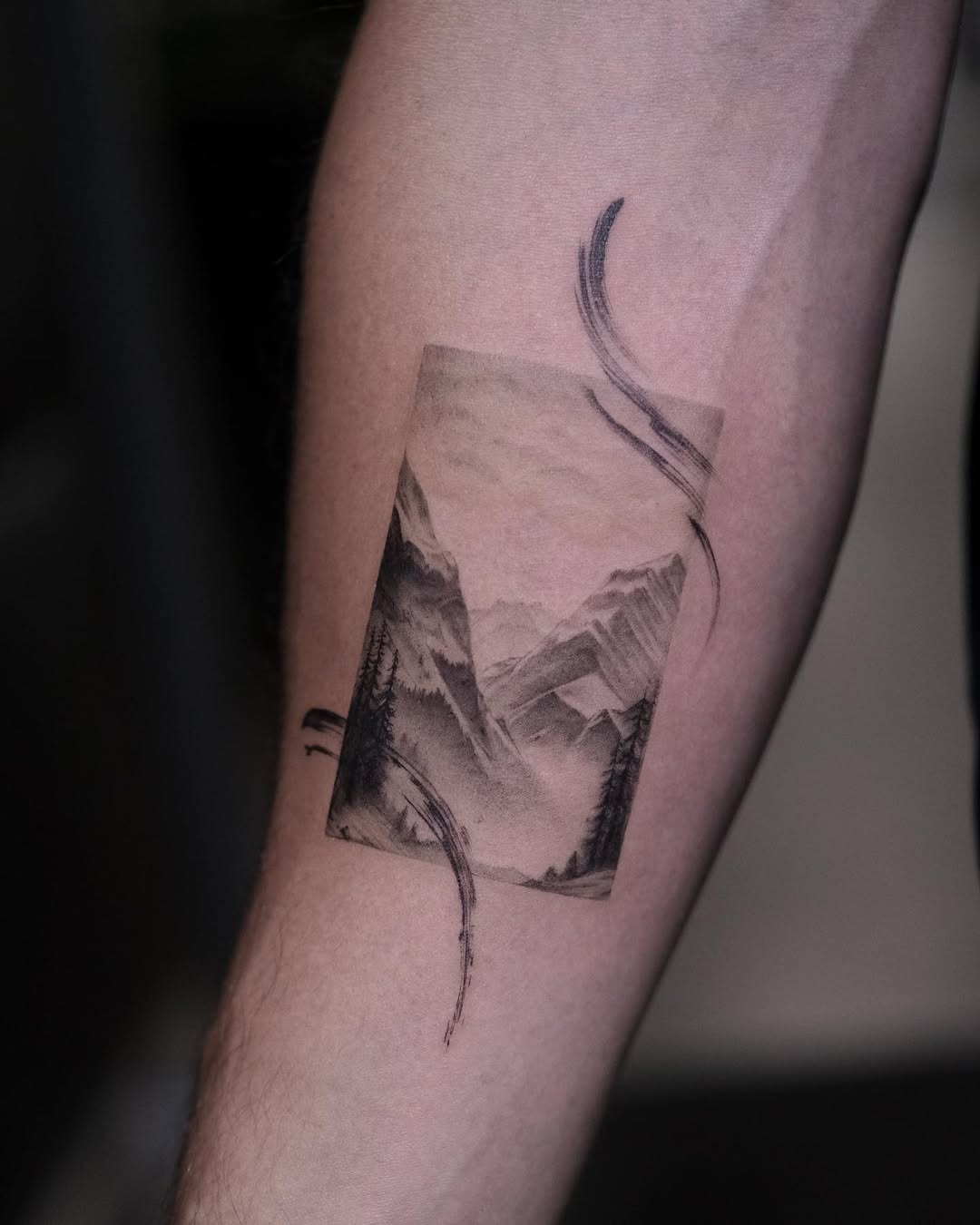 A beautiful monochrome mountain tattoo design Tattoo Design