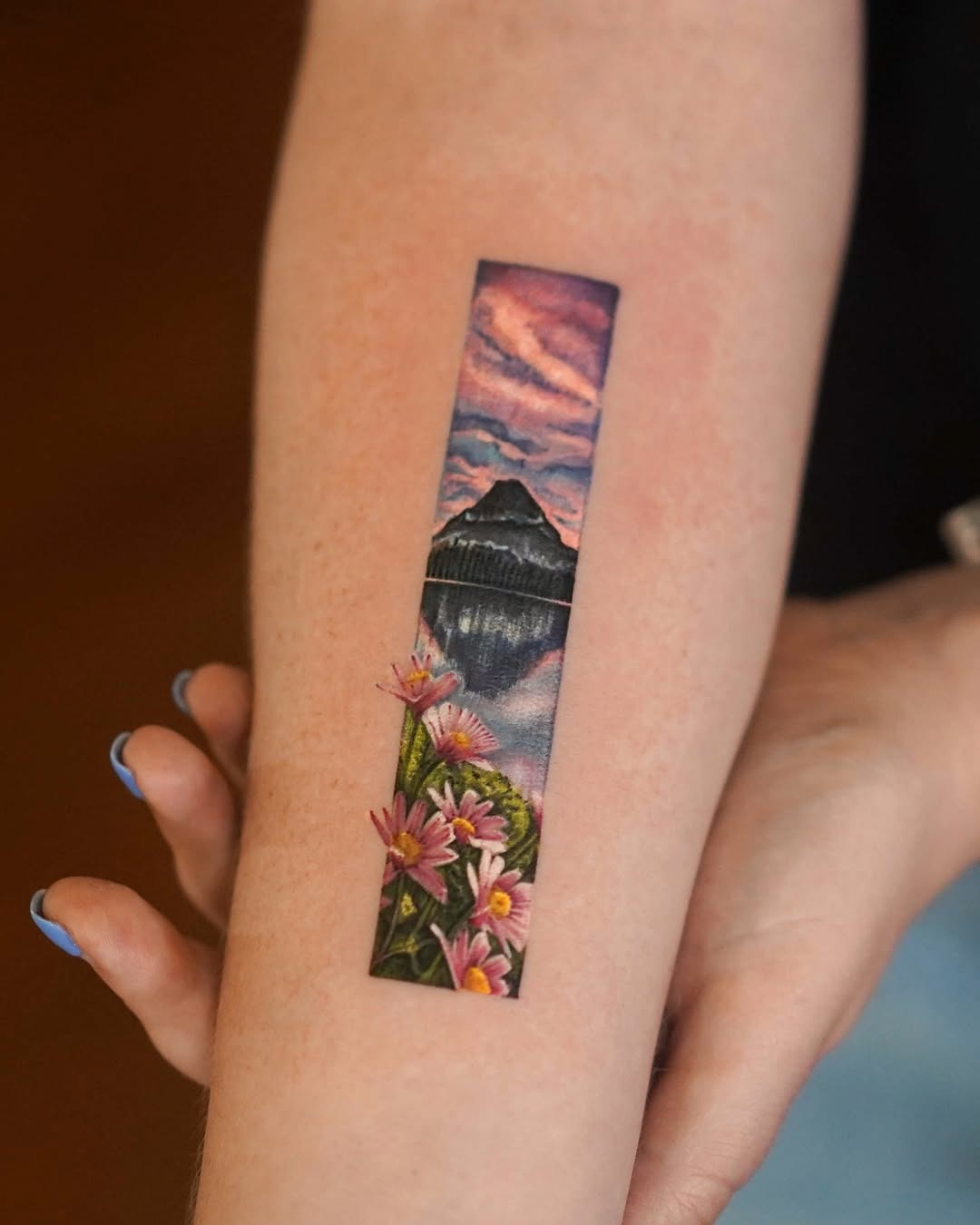 A mesmerizing mountain landscape tattoo design. Tattoo Design