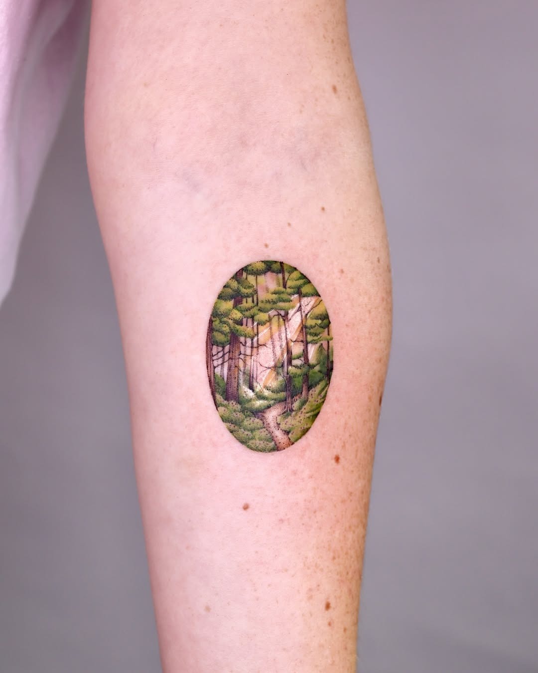 A serene forest path tattoo design. Tattoo Design