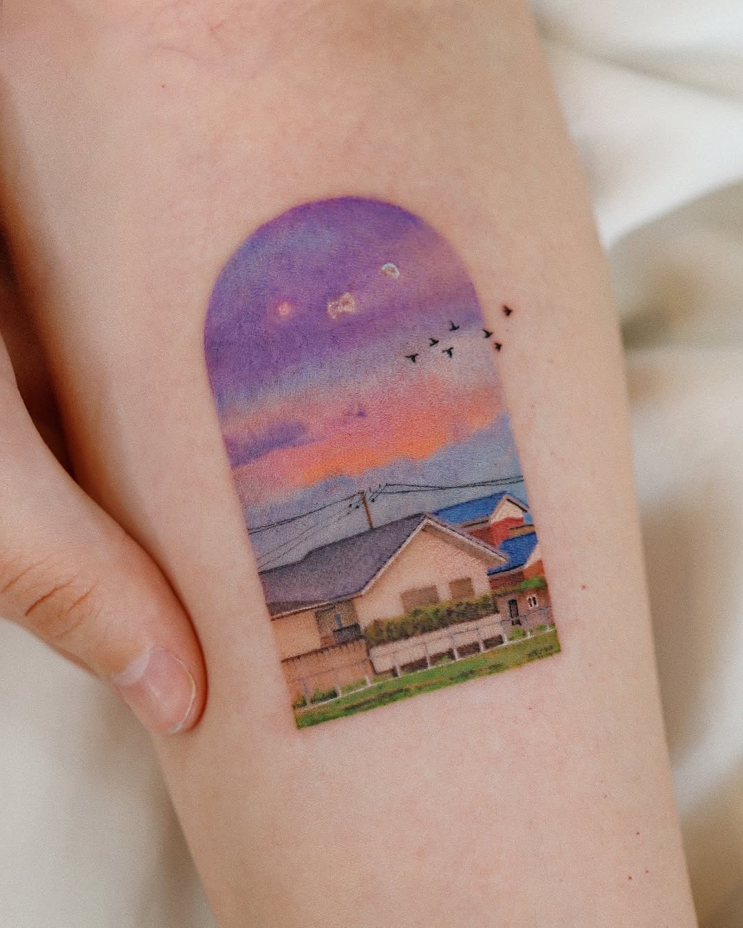 A vibrant sunset landscape tattoo design Tattoo Design