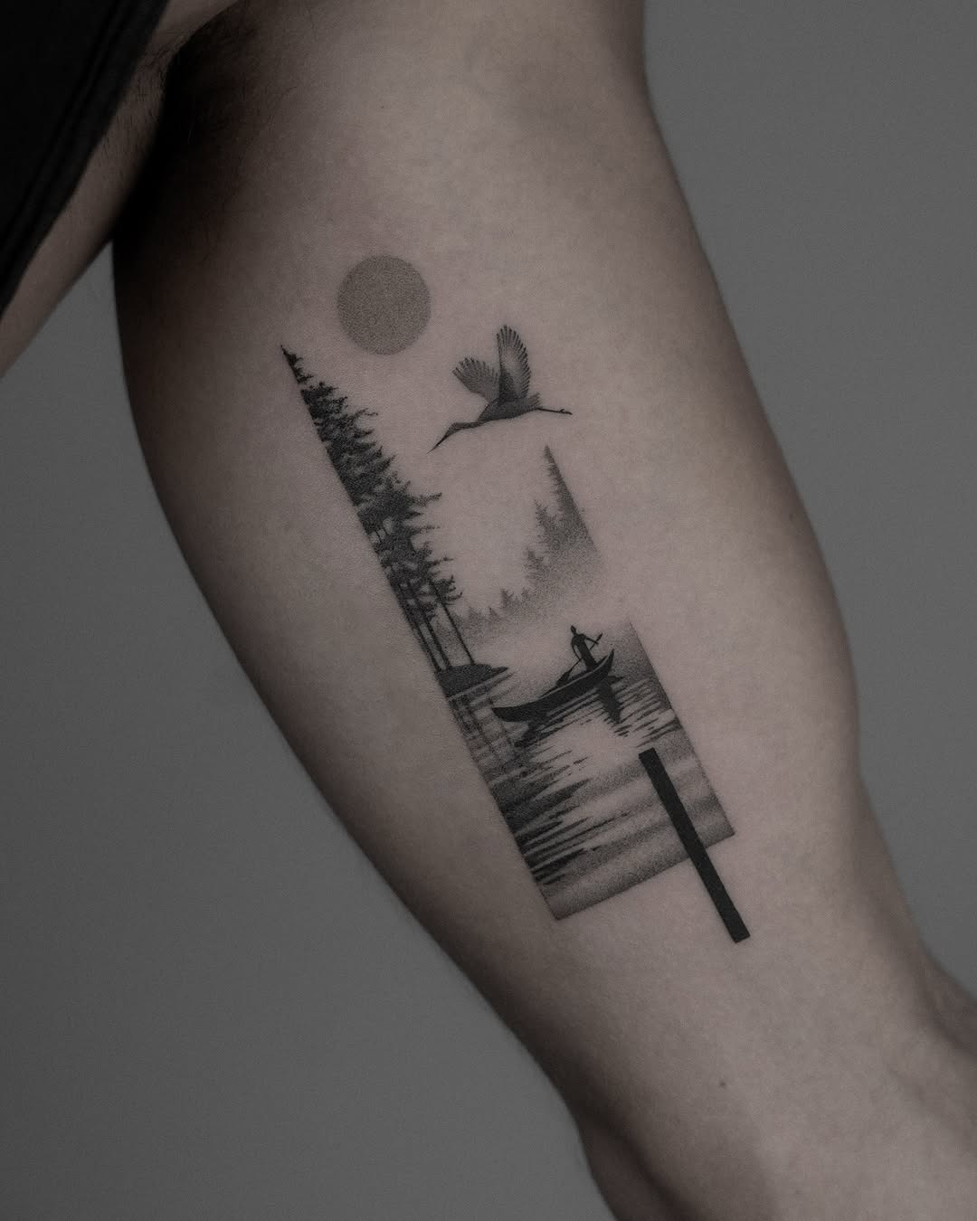 Serene landscape tattoo with nature elements Tattoo Design