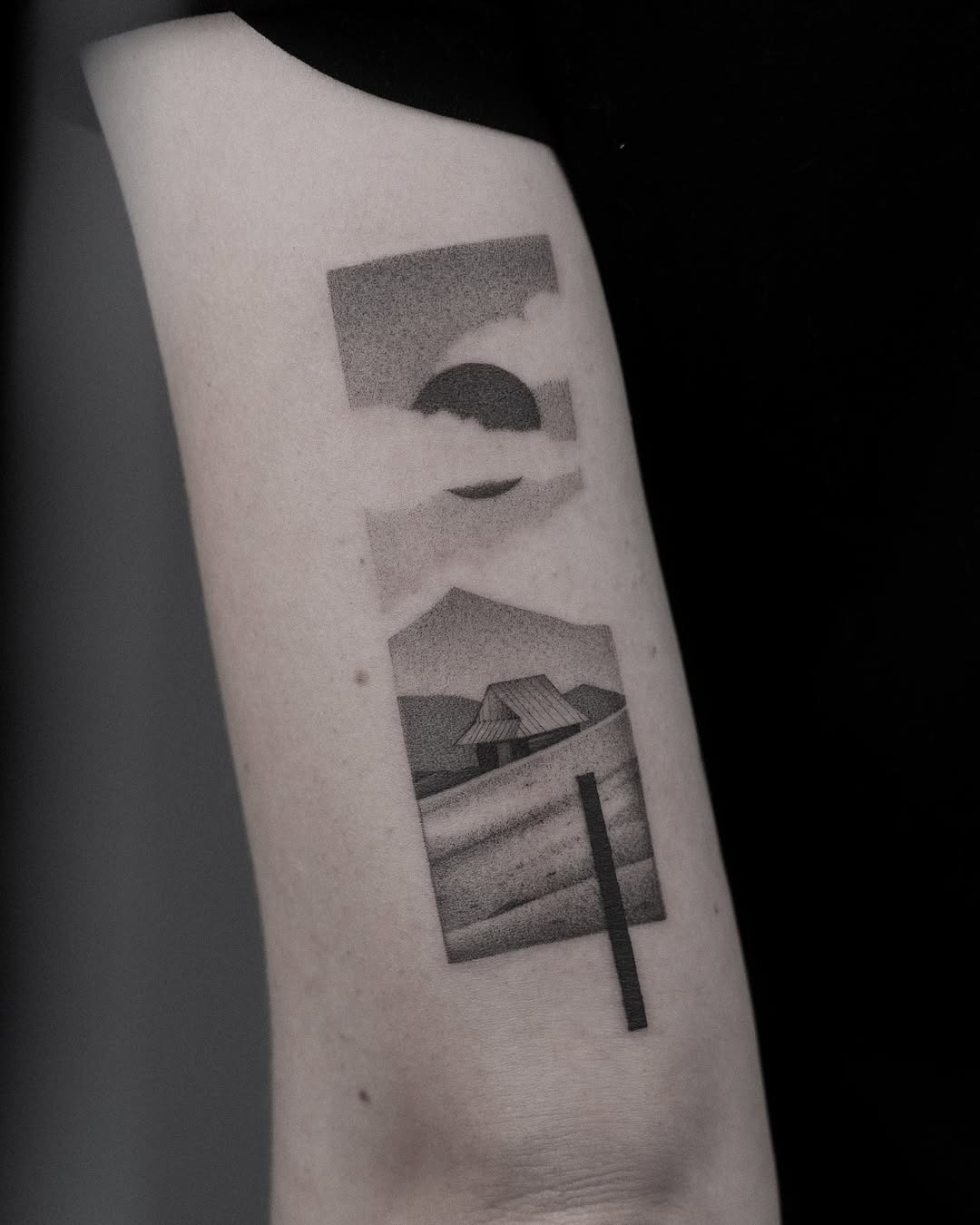 Stylish minimalist landscape inked on skin Tattoo Design