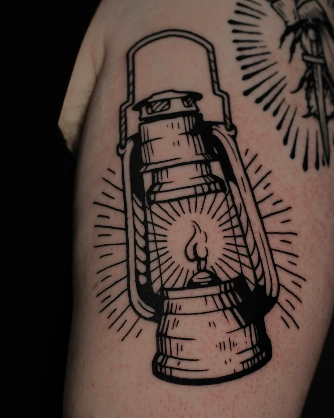 Green Lantern with Rose Accent Tattoo Design