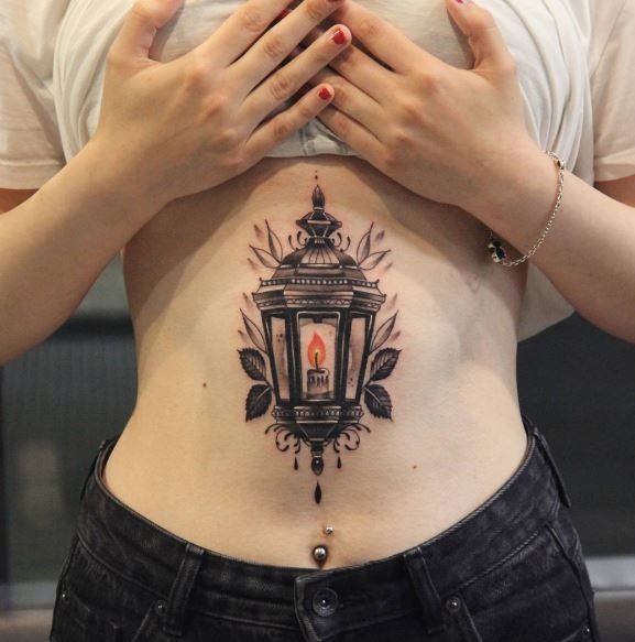 Minimal Black Traditional Lantern Tattoo Design