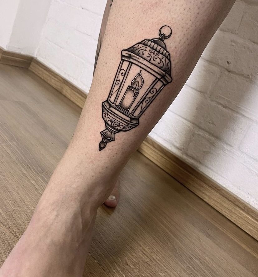 Simple Fine Line Hanging Lantern Tattoo Design