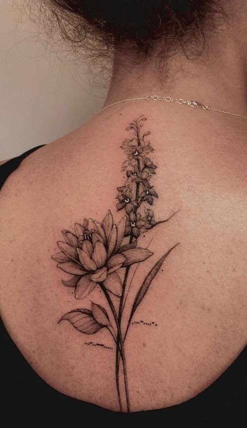 Blue larkspur spray with a watercolor finish Tattoo Design