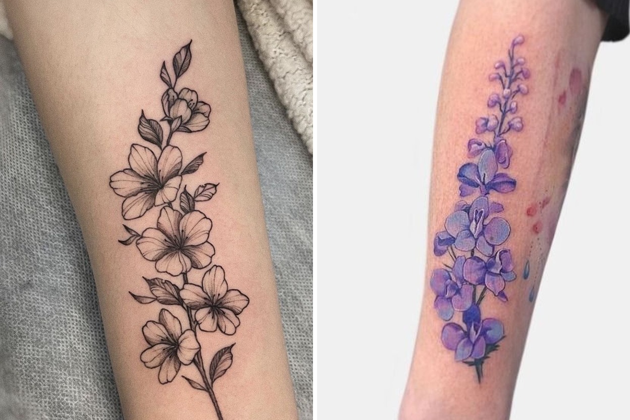 33+ Larkspur Tattoo Ideas & Inspiration Featured Lookbook Collage