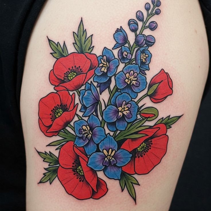 Realistic larkspur stem in deep violet-blue tones Tattoo Design