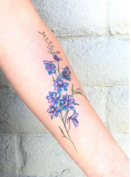 Water lily and larkspur mini bouquet with soft color Tattoo Design