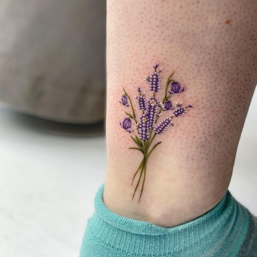 Captivating lavender tattoo on the ankle Tattoo Design