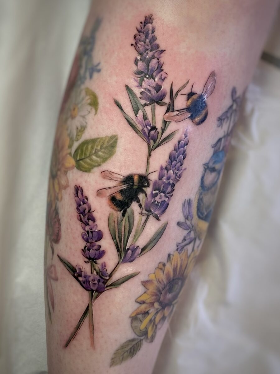 Colorful lavender and bee tattoo design Tattoo Design