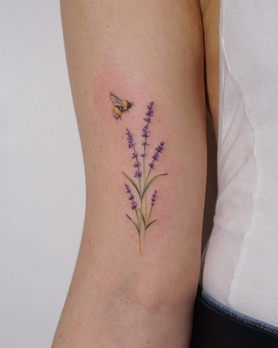 Delicate lavender and bee tattoo design Tattoo Design