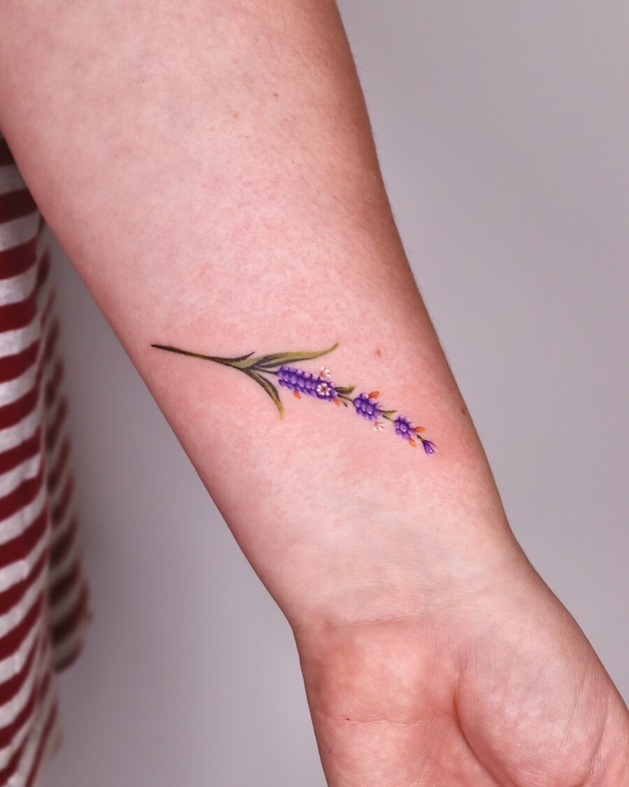 Delicate lavender tattoo design on forearm Tattoo Design