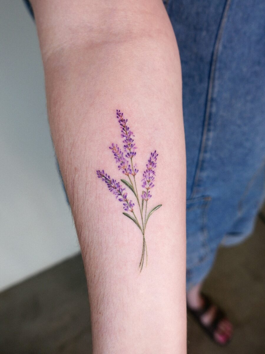 Delicate lavender tattoo on forearm Tattoo Design