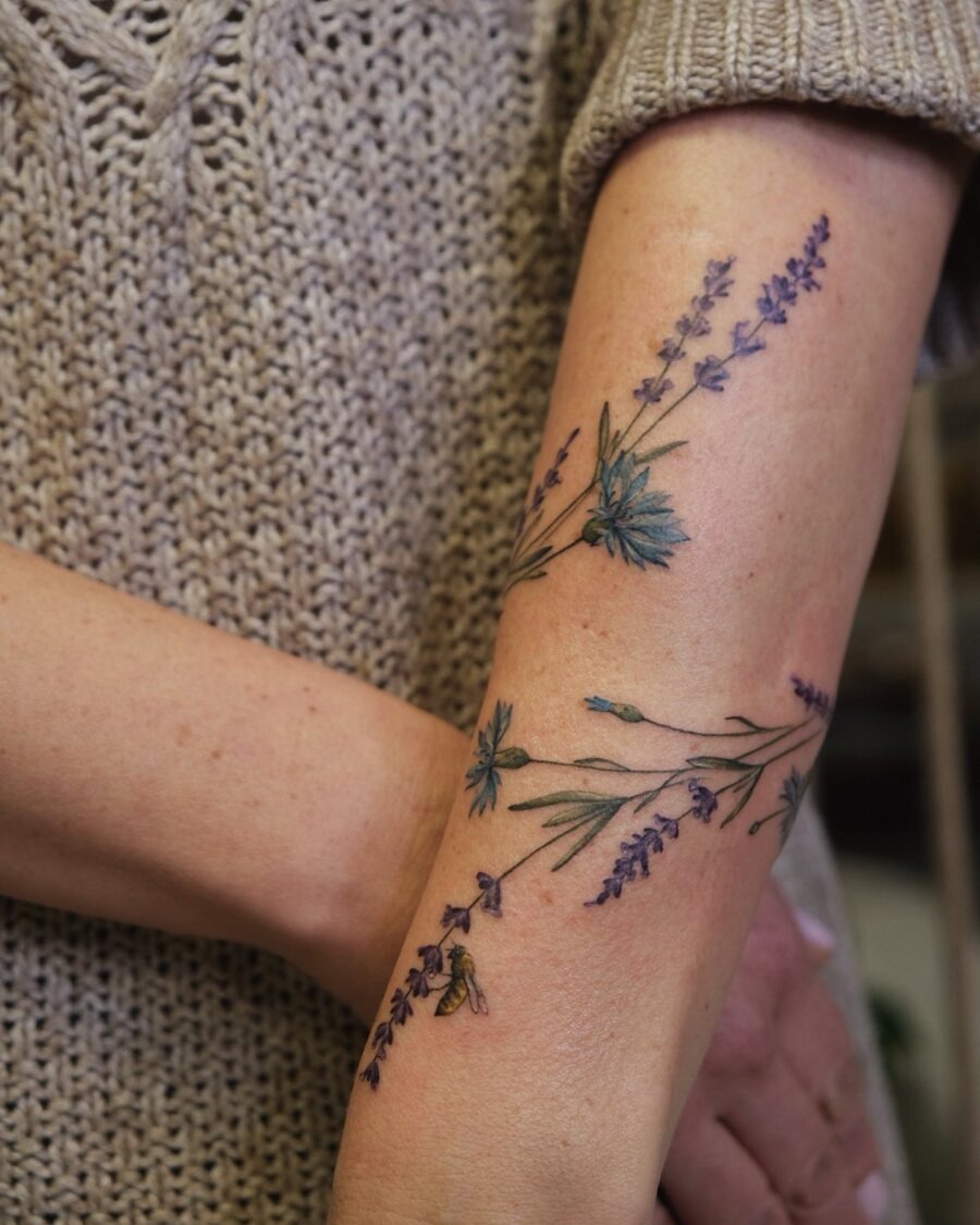 Delicate lavender tattoo on the forearm Tattoo Design