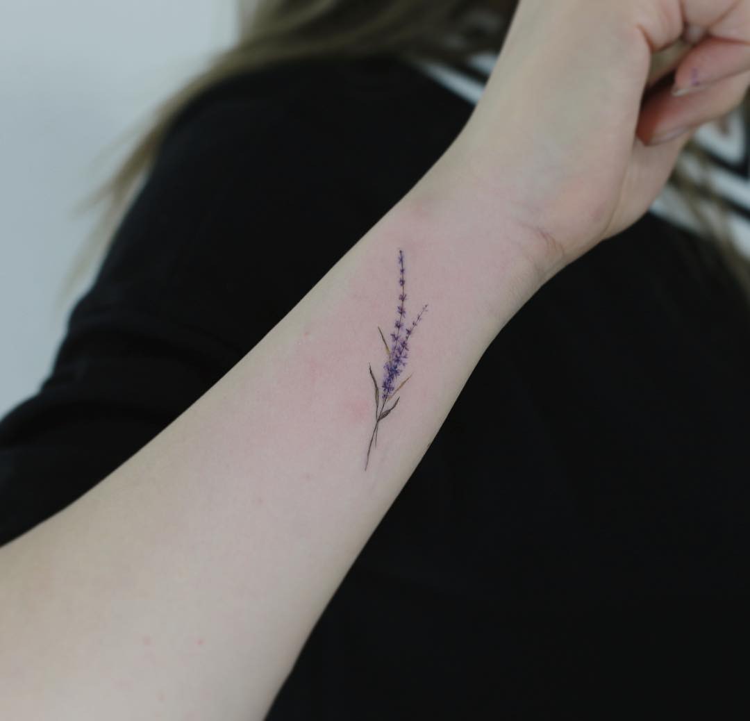 Delicate lavender tattoo on the forearm Tattoo Design