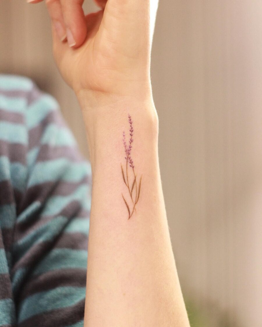 Delicate Lavender Tattoo on the Wrist Tattoo Design