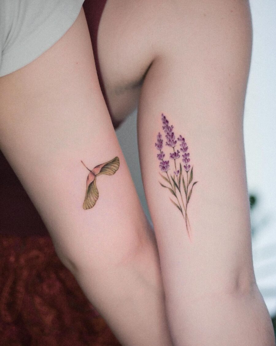 Elegant lavender and hummingbird tattoo design Tattoo Design