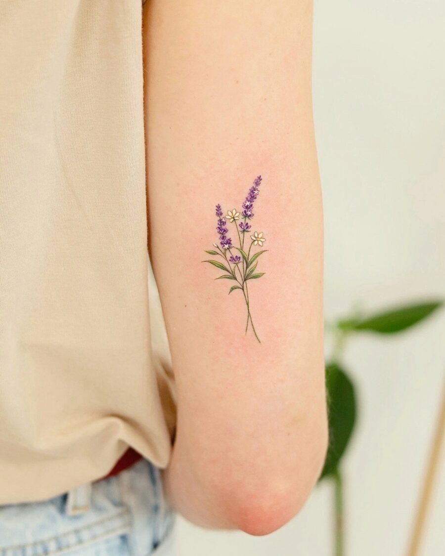 Elegant lavender flower tattoo on the arm Tattoo Design