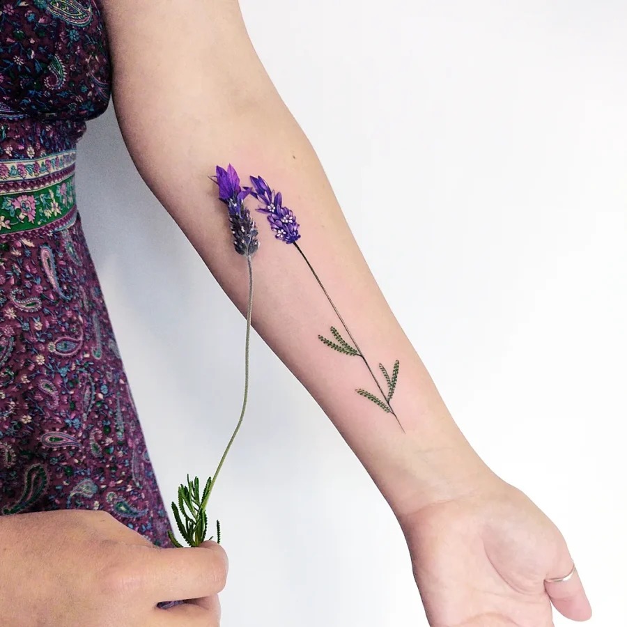 Elegant lavender tattoo design on the arm Tattoo Design