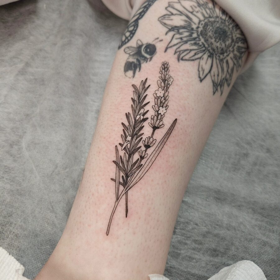 Elegant lavender tattoo in simple black lines Tattoo Design