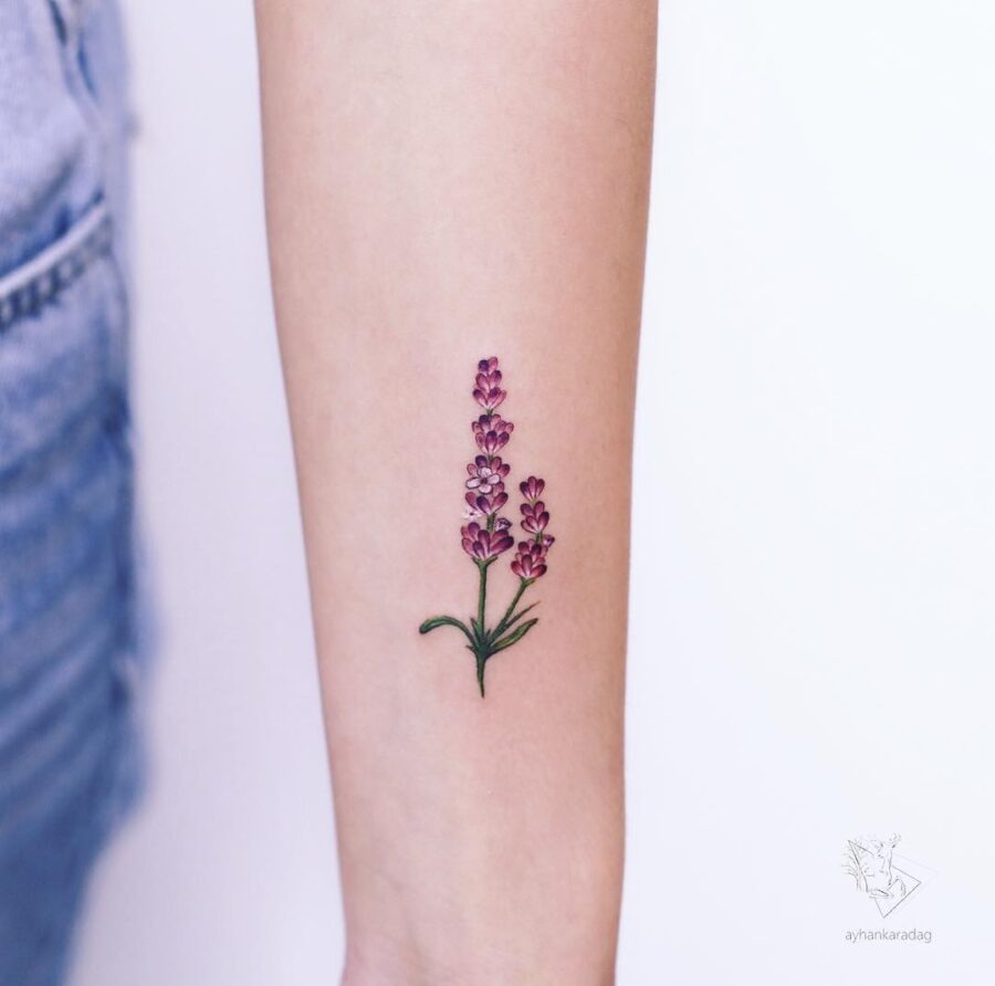 Elegant lavender tattoo on delicate skin Tattoo Design