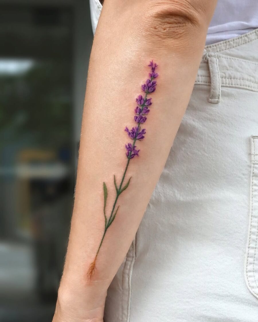 Elegant lavender tattoo on the wrist Tattoo Design
