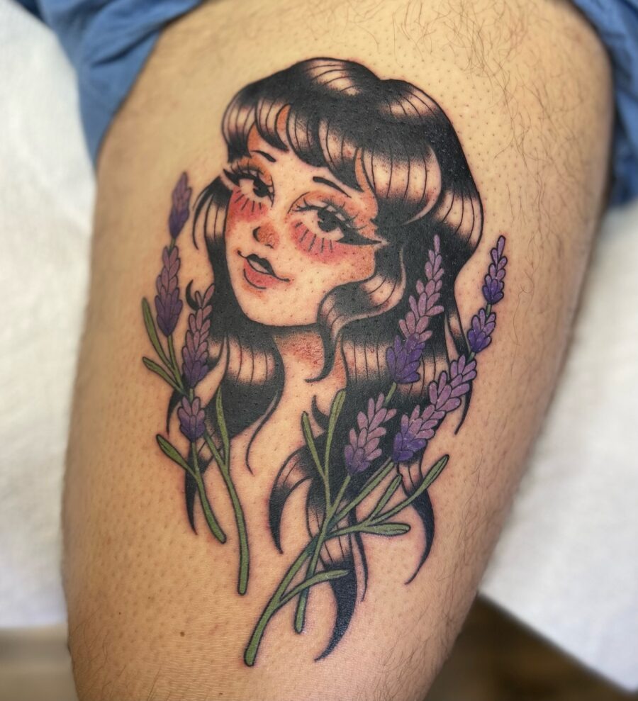 Elegant lavender tattoo with a whimsical touch Tattoo Design