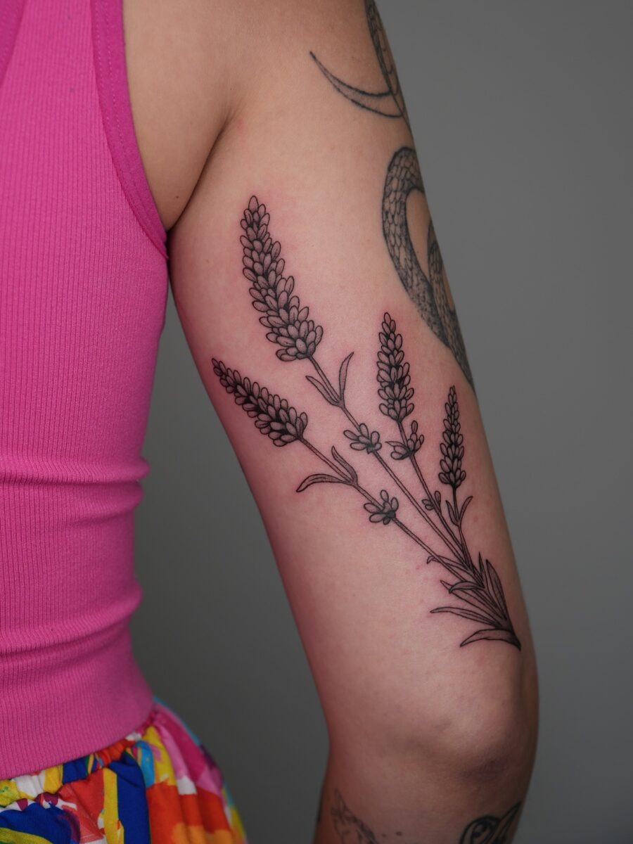 Elegant lavender tattoo with intricate details Tattoo Design
