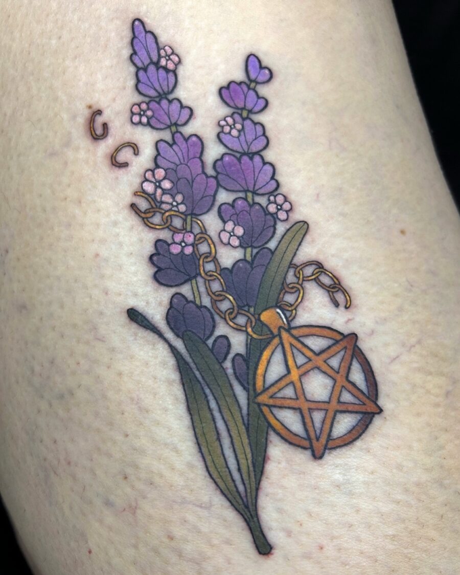 Elegant lavender tattoo with mystical elements Tattoo Design