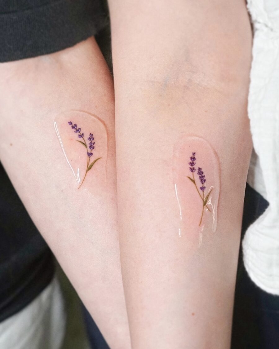 Elegant lavender tattoos on bare skin Tattoo Design