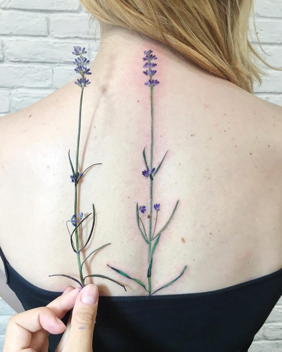 Elegantly showcasing lavender-themed body art Tattoo Design