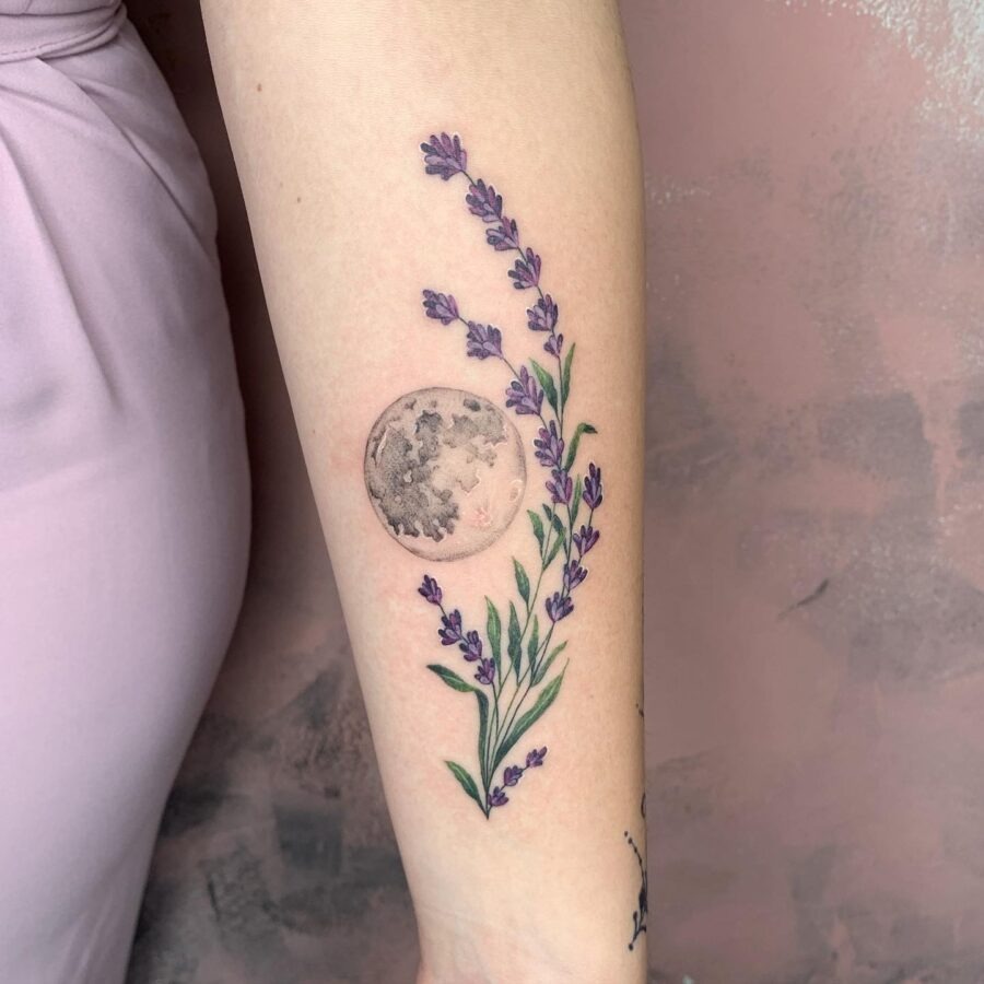Enchanting lavender and moon tattoo design Tattoo Design