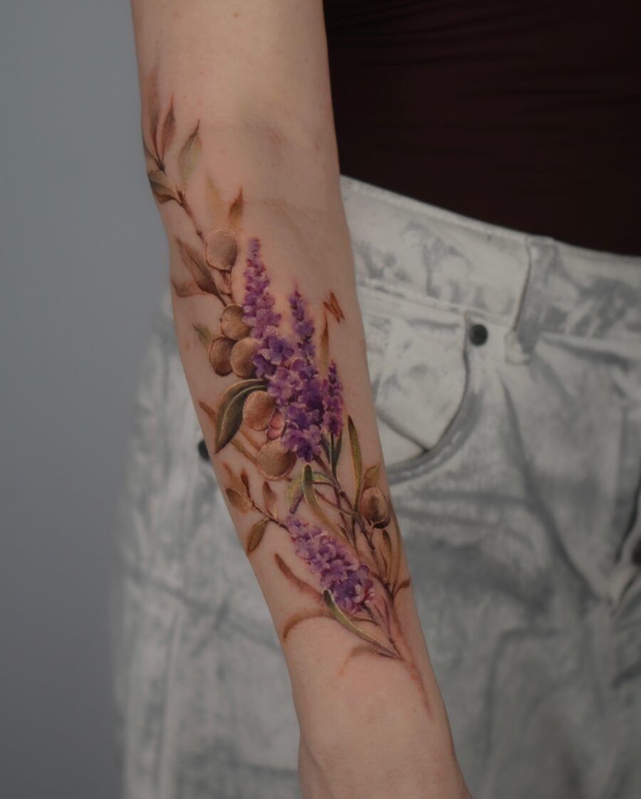 Stunning lavender tattoo design on forearm Tattoo Design